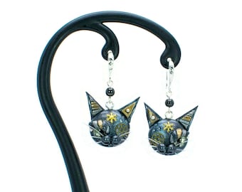 Steampunk Earrings, Steampunk Cat, Pet Jewelry, Kitty Jewelry, Cat Jewelry, Steampunk Jewelry, Cat Earrings, Crazy Cat Lady, Cat Lovers