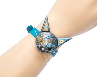 Steampunk Bracelet, Cat Bracelet, Adjustable Wristband, Cat Lover Gift, Neovictorian Bracelet, Cat Lover Wristband, Steampunk Complement