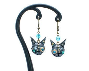 Kitten Jewelry, Cat Gift, Cat Lovers Gift, Cat Earrings, Steampunk Earrings, Steampunk Style, Steampunk Jewelry, Animal Jewelry, Cat Artwork