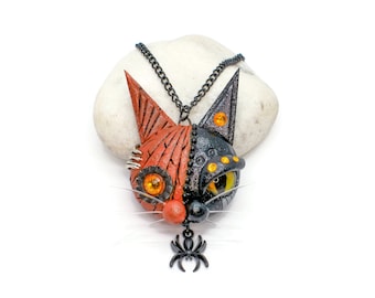 Pumpkin Cat, Spooky Cat, Steampunk Jewelry, Halloween Jewelry, Pumpkin Necklace, Cat Necklace, Halloween Custom, Pet Lovers, CatLoversWorld