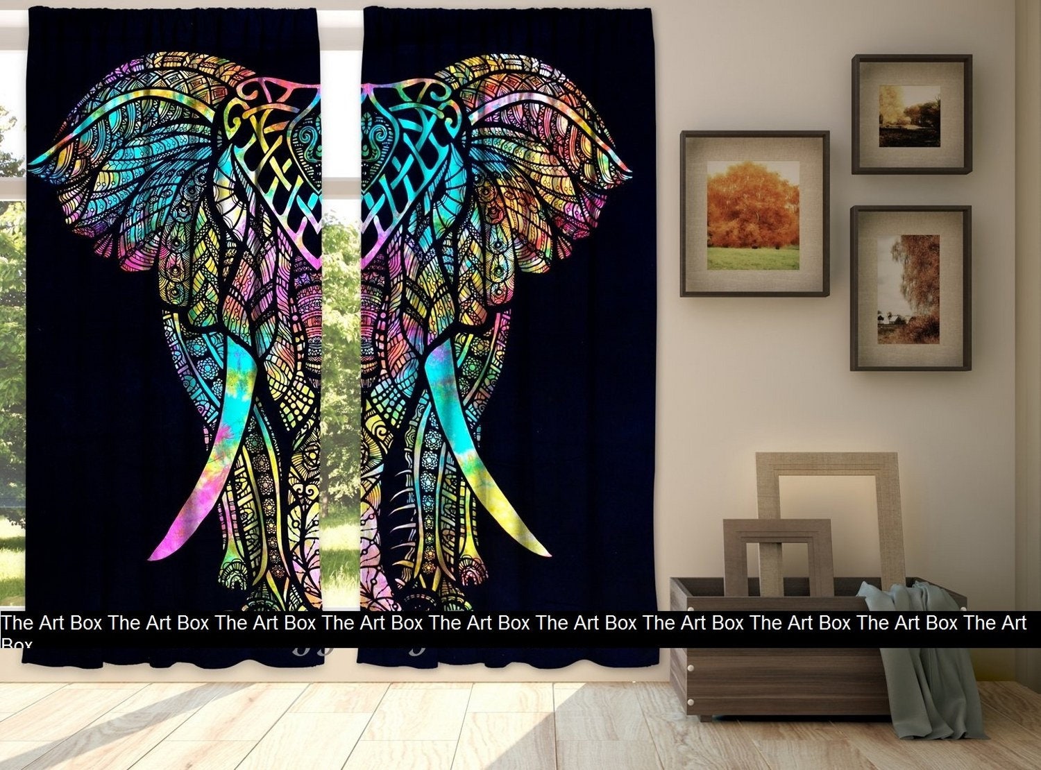 Multi Elephant Curtain Bohemian Dorm Room Window Hanging Etsy