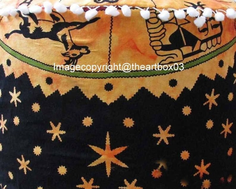 Indian Zodiac Handmade Living Room Decor Pouffe Bohemian Vintage Seating Chair Stool Cotton Floor Pillow Footstool Pouf Ottoman 12x24 Inch