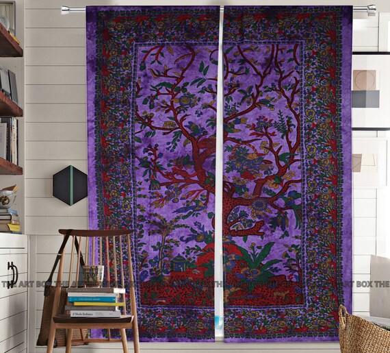 Curtains Pelmets Purple Tree Of Life Art Room Door Wall Drapes