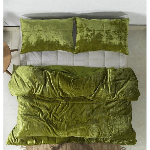 Luxury Dark Green Crushed Velvet Duvet Cover Boho Bedding Etsy