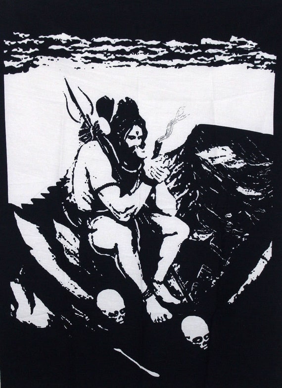 Indian Lord Shiva Smoking Chillum Ganja Tapestry 100 Cotton 30x40 Inches Poster Size