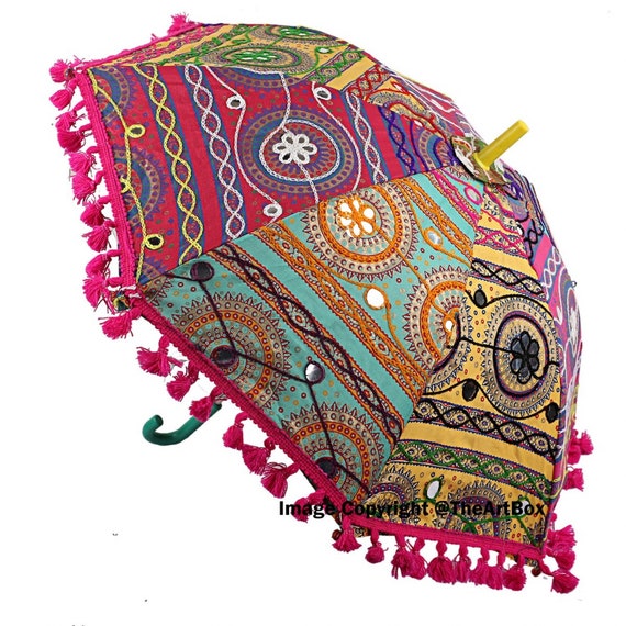 5 PC Wholesale Lot Designer Indian Patchwork Embroidered Umbrella Sun Parasol