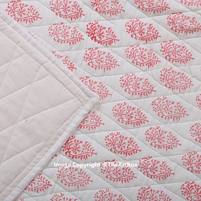 Indian Hand Block Print Kantha Baby Quilt Pink Floral Print Kantha Baby Blanket Kantha Throw Cotton Quilt