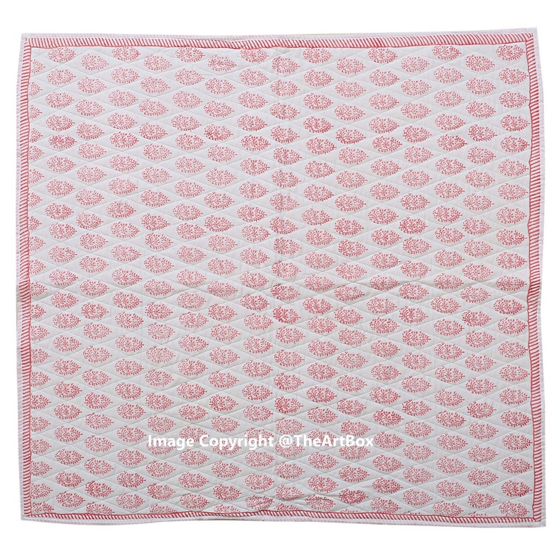 Indian Hand Block Print Kantha Baby Quilt Pink Floral Print Kantha Baby Blanket Kantha Throw Cotton Quilt