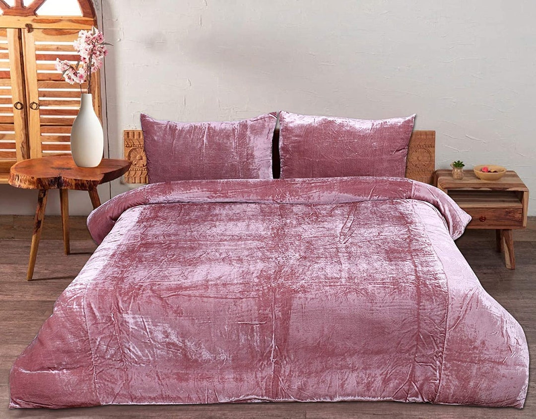 Luxury Crushed Pink Velvet Duvet Cover Boho Bedding UO - Etsy
