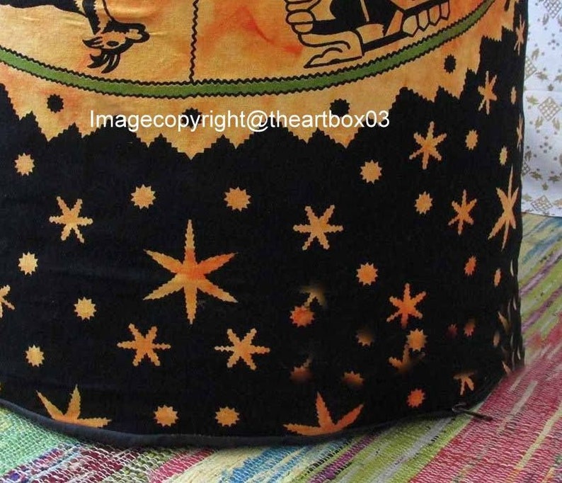 Indian Zodiac Handmade Living Room Decor Pouffe Bohemian Vintage Seating Chair Stool Cotton Floor Pillow Footstool Pouf Ottoman 12x24 Inch