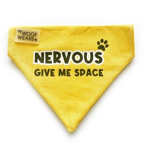 Nervous Dog Bandana - Do Not Touch or Pet - Yellow Dog Bandana - Over The Collar - Slip On Handmade Dog Accessory