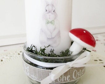 romantic candle HAPPY EASTER / Easter candle in a glass / Easter bunny / Easter / fly agaric