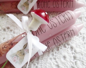 1 romantic bundle of candles HAPPY EASTER / 3 candles in rose / Easter bunny / Easter / bunch of candles / England / toadstool