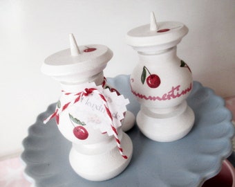 2 romantic candlesticks CHERRY - LOVE / wooden candlesticks / cherries - look / table decorations / matching GreenGate