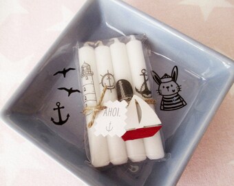 maritime candle set AHOI / candle decoration / sea - love / candles with bowl / coasters / sailing boat