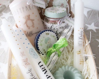 zuckersüsses Babyshower - Set 9 teilig / Baby / Babyparty / Geschenkset / NEUTRAL / Junge oder Mädchen / zur Geburt / Geschenk / pastellgrün