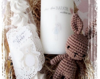 sweet baby shower - set of 4 / baby / baby party / gift set / NEUTRAL / boy or girl / for birth / gift / white - brown