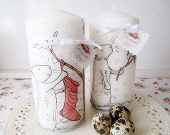 large candle BUNNY WITH SOCKE / sweet rabbit / Christmas / table decoration / nostalgia