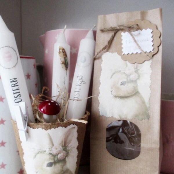 Oster - Geschenkset HAPPY EASTER / passend zu GreenGate / Osterkerzen / Ostern / Tischschmuck / Geschenk / Shabby