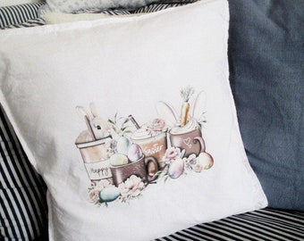 Cushion cover HAPPY EASTER / Easter / Easter bunny / rabbits / pastel / shabby