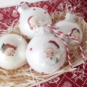 4 Christmas baubles MERRY CHRISTMAS / tree decorations / Christmas / red-white / suitable for GreenGate / Christmas tree baubles / Santa Claus