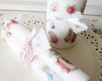 1 romantic Easter set / Candle bundle + pillar candle HAPPY EASTER / Candles / Peter Rabbit / Easter / Candlebund / England