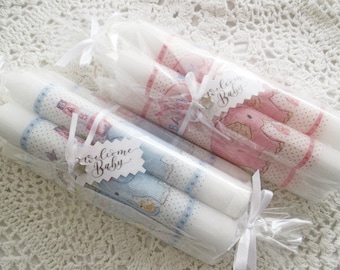 1 bundle of candles WELCOME BABY / candles with elephant / baby shower / pink or light blue / baby shower / pastel