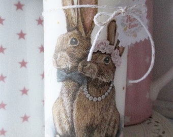 sweet large candle HAPPY EASTER / Easter bunnies / EASTER / table decorations / pastel / suitable for GreenGate