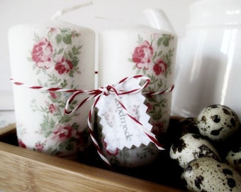 Set of 2 Candles RÖSCHEN / Pastel / Table Decoration - Roses / Nostalgia / Matching GreenGate