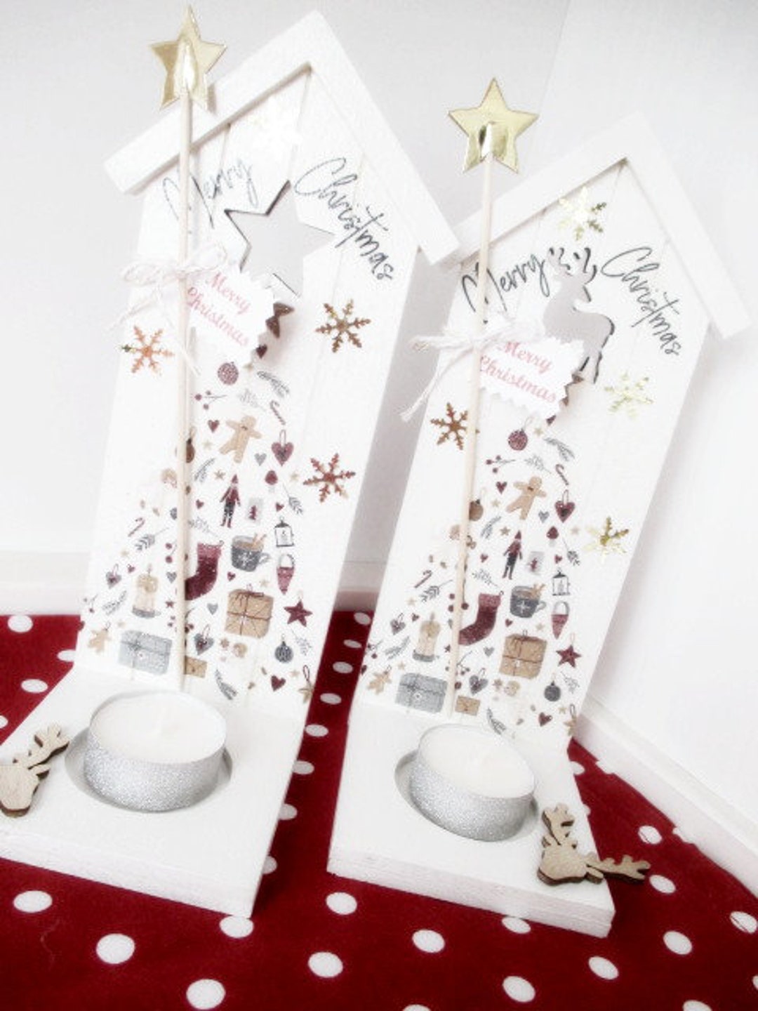 2 Romantic Candlesticks MERRY CHRISTMAS / 3D Motifs / Christmas House