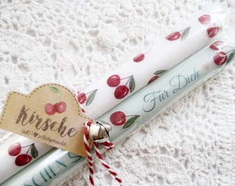 1 romantic candle set SHERRY - LOVE / 2 extra long candles 28 cm / cherries / summer / candle bunch / candles