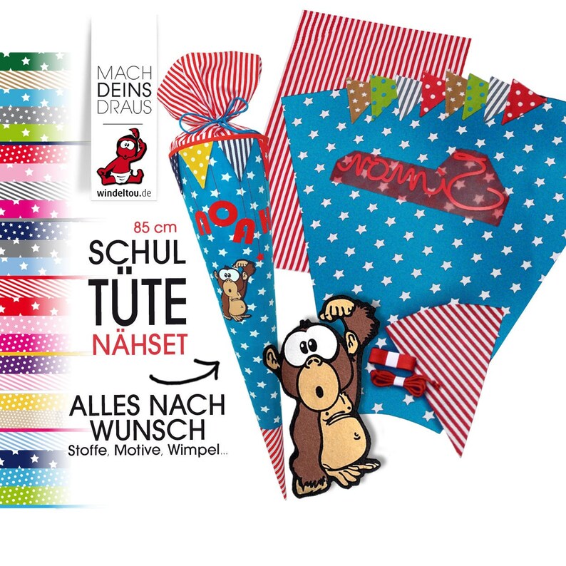 Nähset 85 cm Schultüte personalisierbar, inkl. Anleitung Zuckertütenbezug Bild 3