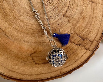 Pregnancy bola - Tree of life - maternity necklace for nice gift - Silver cage with blue bell - Mama