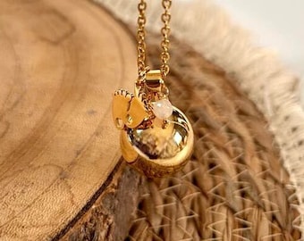 Magnificent and delicate pregnancy bola - maternity necklace for a nice gift - golden cage with integrated bell not visible - Small foot charm