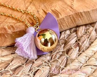 Magnifique et délicat bola de grossesse - collier violet de maternité pour joli cadeau -  cage dorée avec grelot intégré - breloque pompon