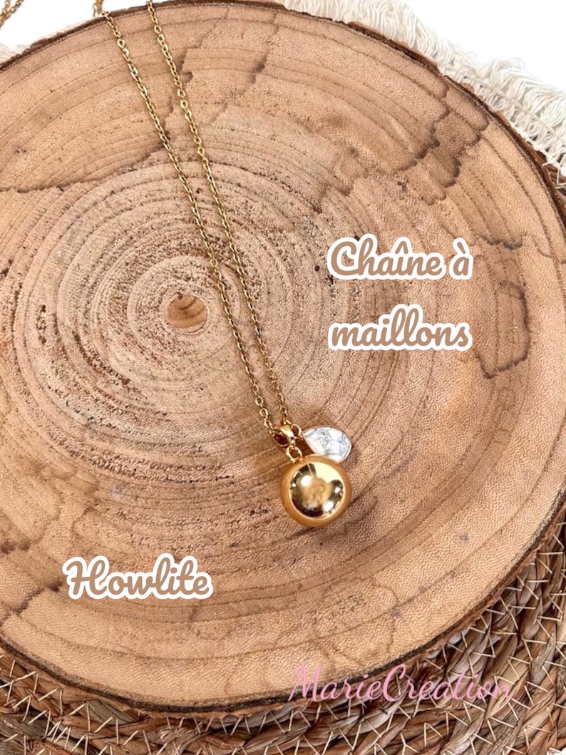 Magnificent and delicate pregnancy bola maternity necklace for a nice gift golden cage with integrated bell not visible Natural Stone image 4