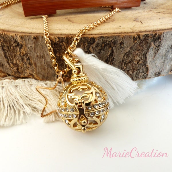 Magnificent and delicate pregnancy bola - maternity necklace for a nice gift - golden cage with integrated white bell - charm