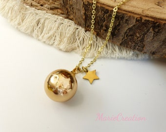 Golden pregnancy bola - maternity necklace for nice gift - Bola sound with non-visible silver bell - Star - Star