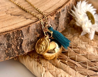 Magnifique et délicat bola de grossesse - collier de maternité pour joli cadeau - cage dorée avec grelot intégré - breloque scarabée