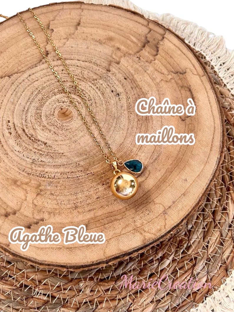 Magnifique et délicat bola de grossesse collier de maternité pour joli cadeau cage dorée grelot intégré non visible Pierre Naturelle image 2