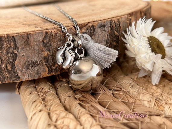 Bola de grossesse- Arbre de vie - collier de maternité pour joli cadeau - Bola sonore grelot non visible argenté - petits pieds