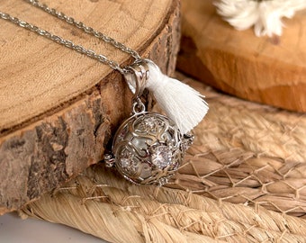 Pregnancy Bola - Silver Cage and Zircon - Maternity Necklace, a lovely gift - Silver cage with a white chime