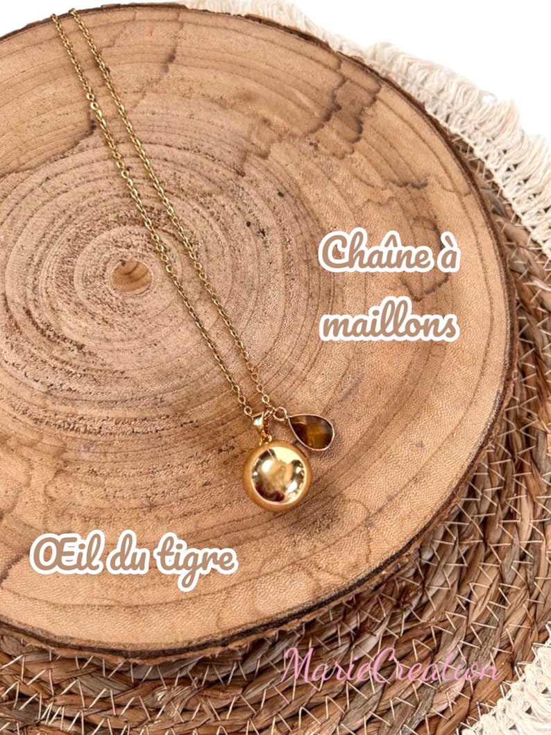 Magnifique et délicat bola de grossesse collier de maternité pour joli cadeau cage dorée grelot intégré non visible Pierre Naturelle image 3