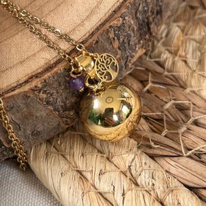 Beautiful and delicate pregnancy bola - maternity necklace for pretty gift golden cage integrated bell not visible - Tree of life charm