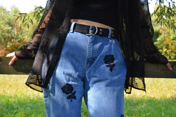 etsy embroidered jeans