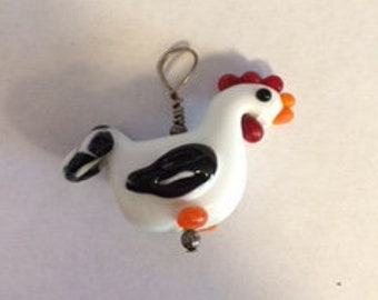 Glass White and Black Chicken Pendant