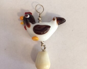 Glass Chicken Pendant with Hanging Egg