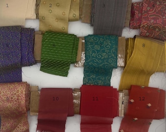 Sari Silk Ribbon hand cut 2” x 4.5 yards woven not dyed smooth edges
