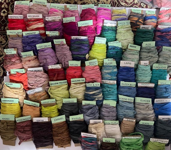 69 Colors! Sari Silk 7 yard rolls of 3/4” Recycled Indian Sari Silk New colors added
