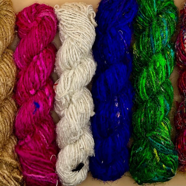 Sari Silk Recycled fiber yarn 100 gram roll  6 colors available bulky weight